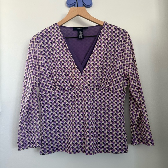 Jones New York Tops - 90s Y2K Petite XL Purple Polka Dot Blouse V Neck Surplice Babydoll Preppy Office